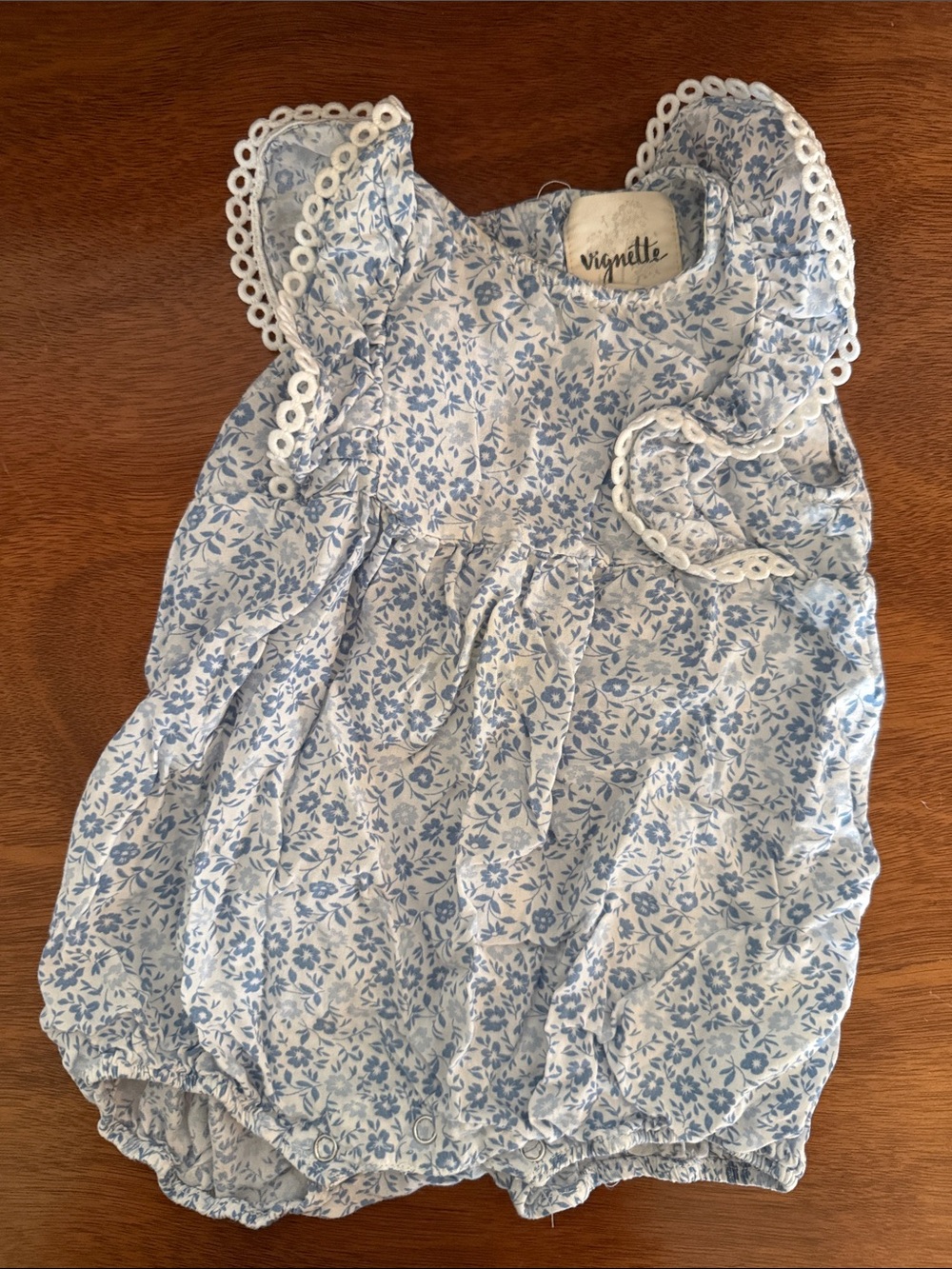 vignette Blue Floral Ruffle Baby One-Piece